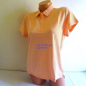 RENWICK Pima Cotton Golf Polo Shirt LARGE Short Sleeve Orange White Stripe $90